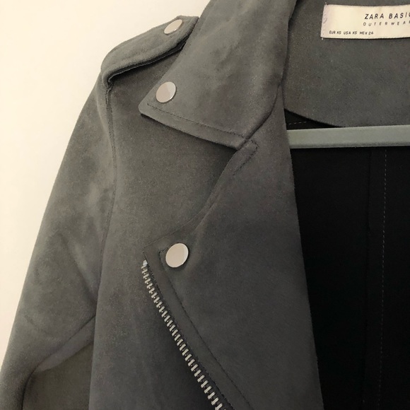 Zara Faux Suede Moto Jacket - Green Grey Colour - Picture 3 of 6